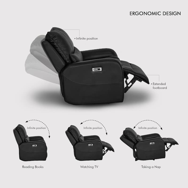 3-Piece Faux Leather Sofa Set with Double Width Seat, Power Recliner, Loveseat & Sofa, Wireless charging and Reading Lamp