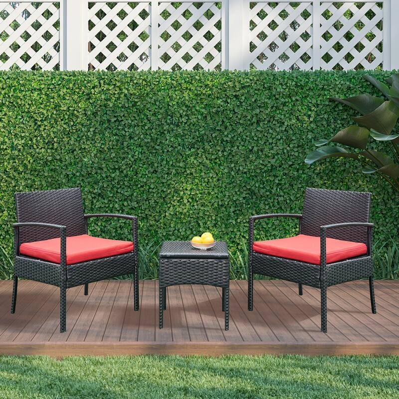 3 PCS Outdoor Patio Bistro, Rattan Conversation Chairs Set, Balcony Furniture Set - 28"H x 23.3"W x 23.3"D