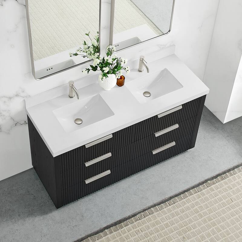 Santarem Double Vanity with Pure White Quartz Stone Top without Mirror