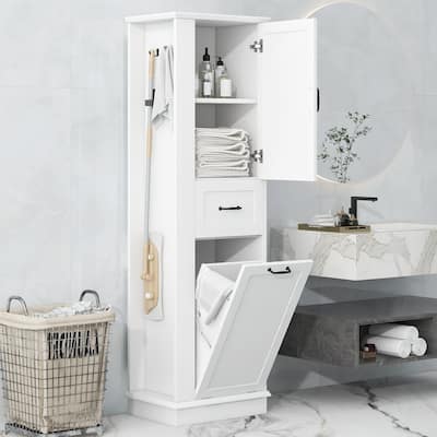 Modern Tall Storage Cabinet - Tilt-Out Compartment, Adjustable Shelves,Soft-Close Hinges, Aluminum Alloy Handles