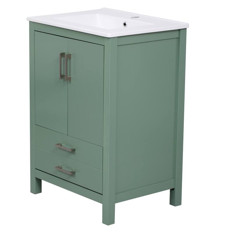 Simple Freestanding Storage Cabinet Single Sink Vanity for Bathroom with 2 Doors Cabinet, Large Drawer and Silver Metal Handles