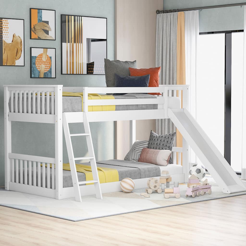 Pink Solid Rubber Wood Twin over Twin Loft Bed with Ladder, Storage Space, Easy Assembly