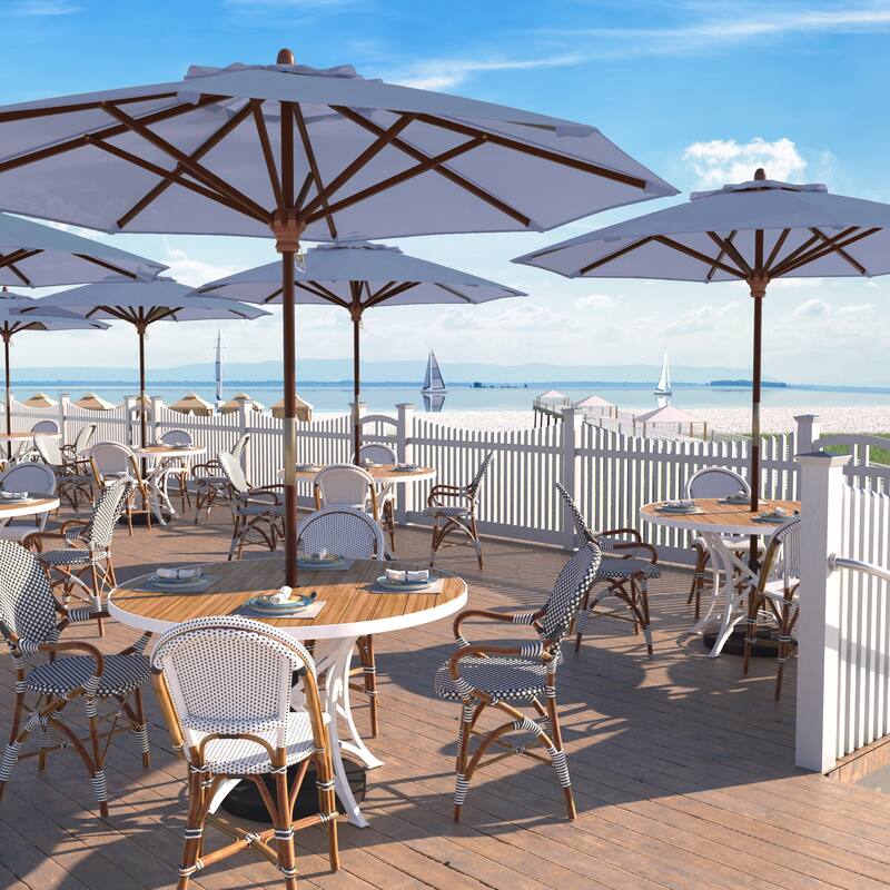 California Umbrella 9ft Marenti Wooden Sunbrella Patio Umbrella with Sunbrella Fabric, Base Not Included - Air Blue