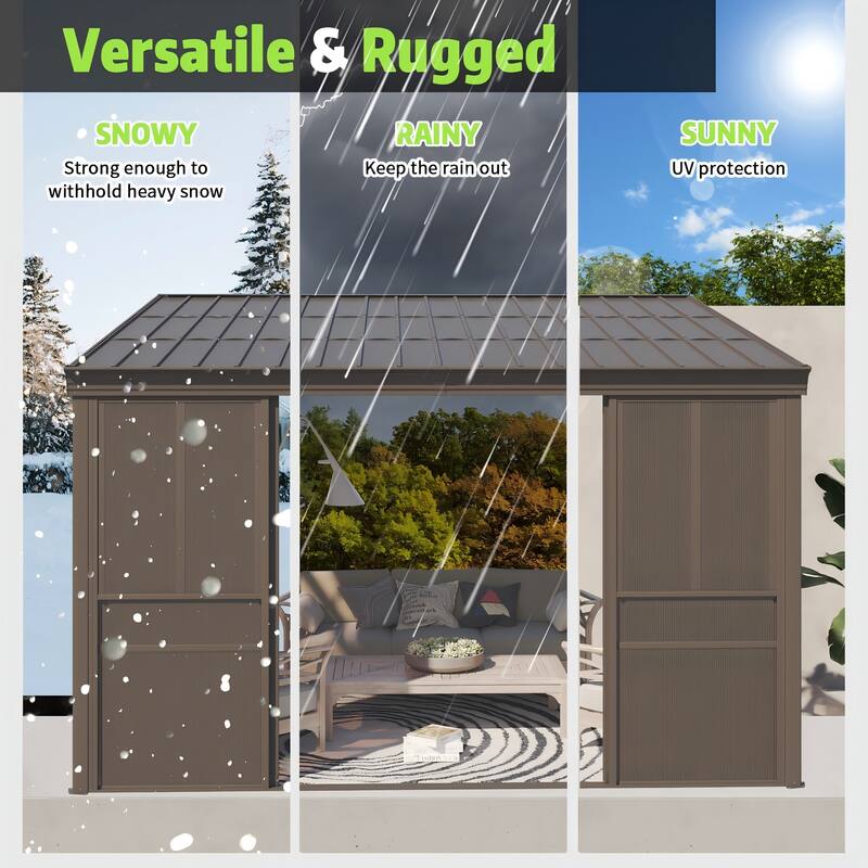 Outdoor Solarium Sunroom,Patio Hardtop Gazebo,All-Season Aluminum Patio Gazebo with with Sliding Doors and Screens