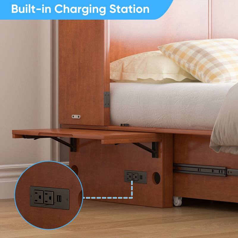 Mixoy Queen Murphy Bed Chest with Charging Station and Storage Drawer,No Mattress