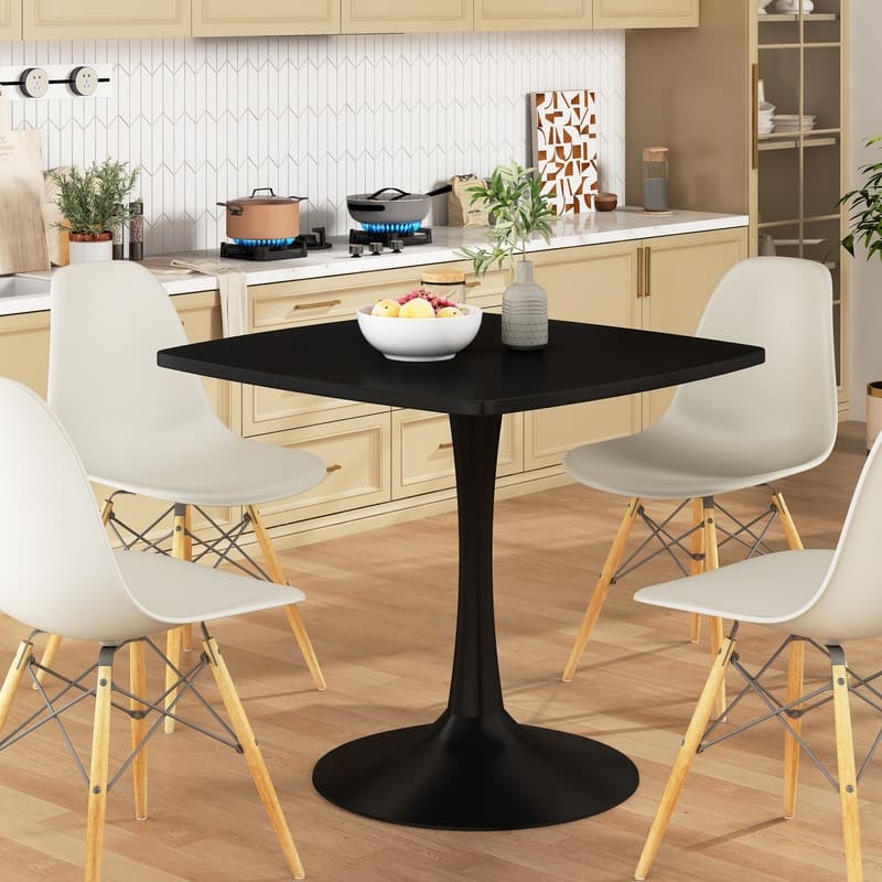 31.5" Modern Kitchen Dining Table for 2-4 Persons, Square Dinner Table, Leisure Table with Metal Pedestal Base