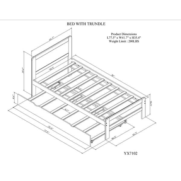 Twin Size Platform Bed w/Trundle & Headboard, Twin Bed Frame for Kids