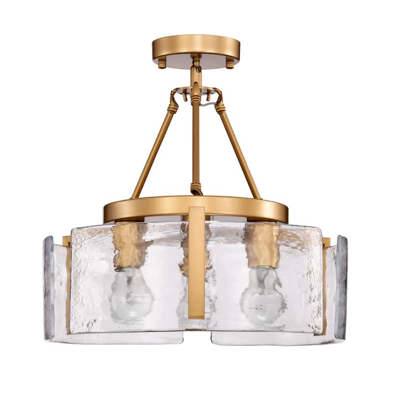 Reina 3-Light Water Textured Glass Panel Drum Semi Flush Mount