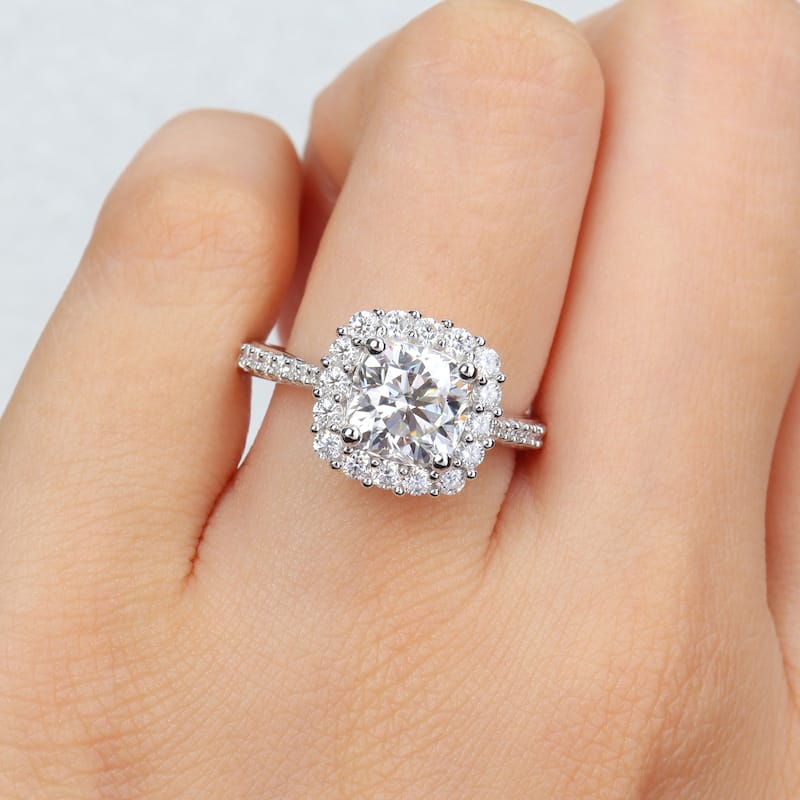 Miadora 2 3/4ct DEW Cushion-cut Created Moissanite Halo Ring in Sterling Silver