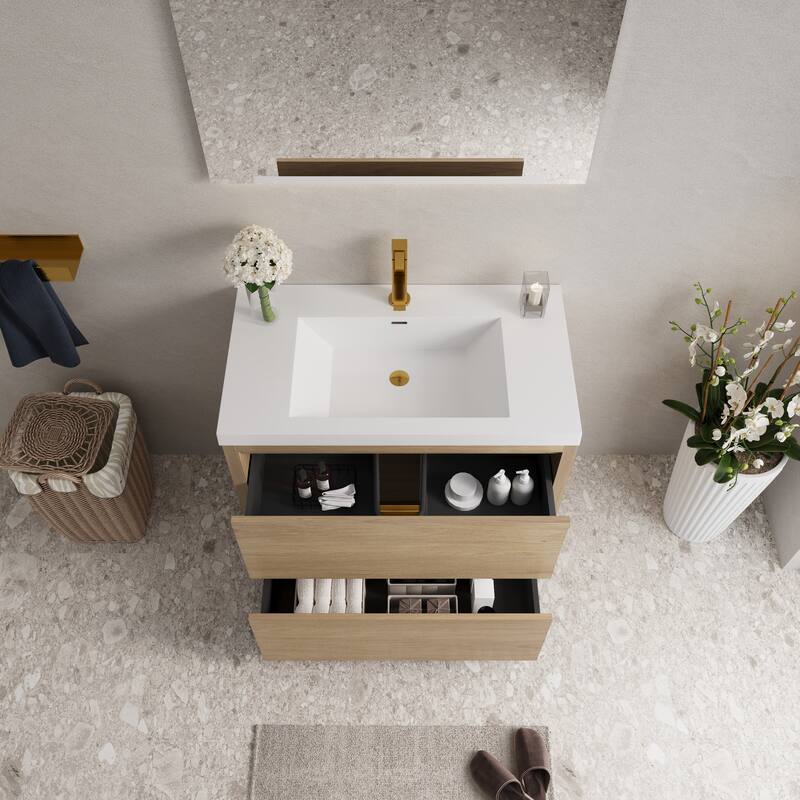 Freestanding Bathroom Vanity with White Stone Resin Top
