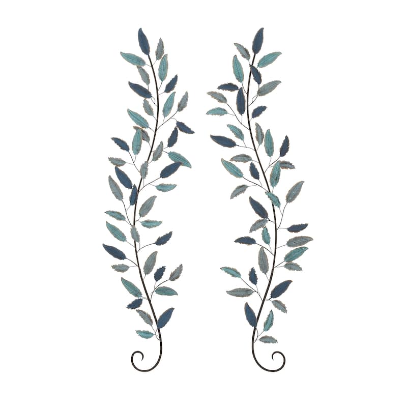 Metal Leaf Home Wall Decor with Gold Accents - Set of 2 Teal - Roche River Decor