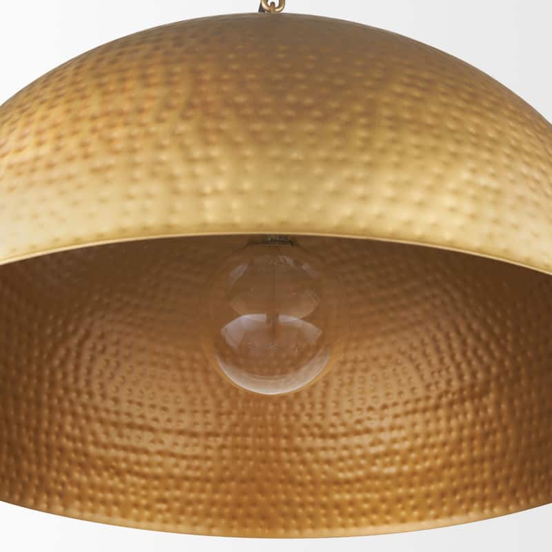 Karina Round Brass-Toned Hammered Metal Dome Pendant Light