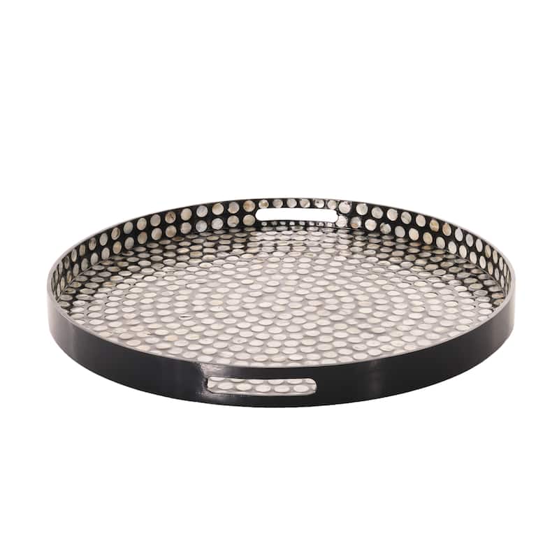 Mother of Pearl Shell Handmade Tray with Slot Handles - Black - Roche River Decor - 24"W x 24"L x 3"H