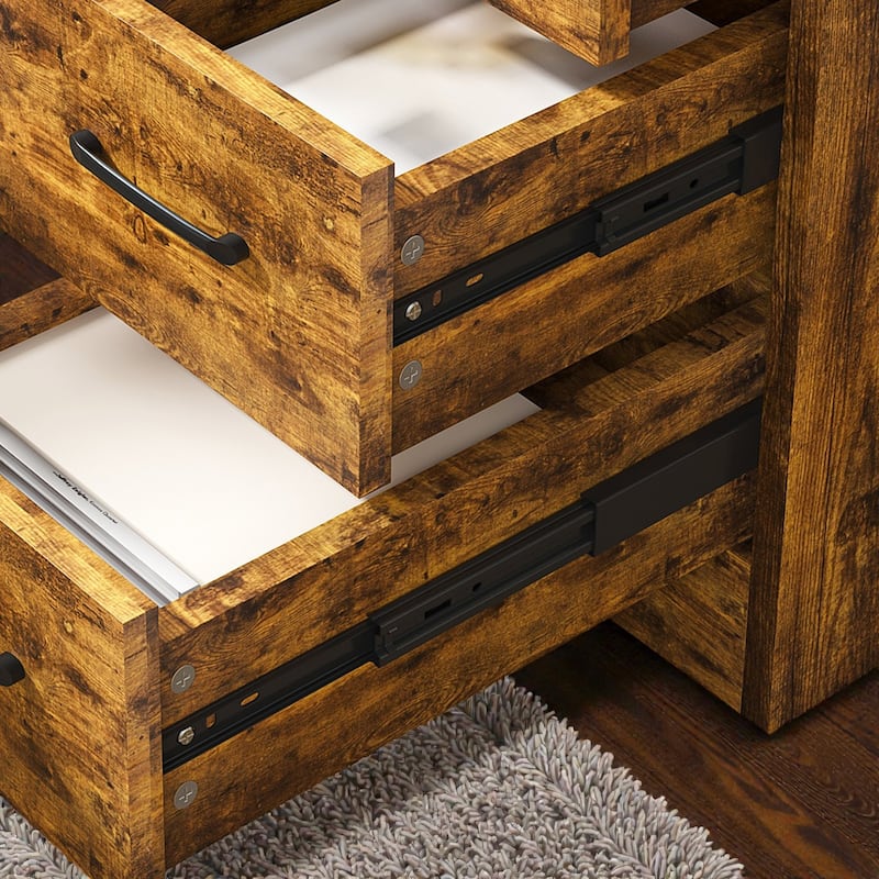 Computer Desk with Charging Station and Drawers, Office Desk with 4 Tier Storage Shelves for Home Office Study