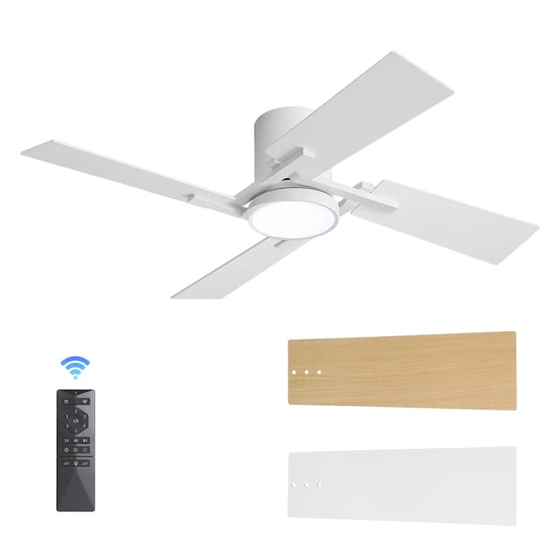 48Inch 4 Two-color Fan Blades Dc Motor Indoor Ceiling Fan With Light Kit And Remote - White - 48"