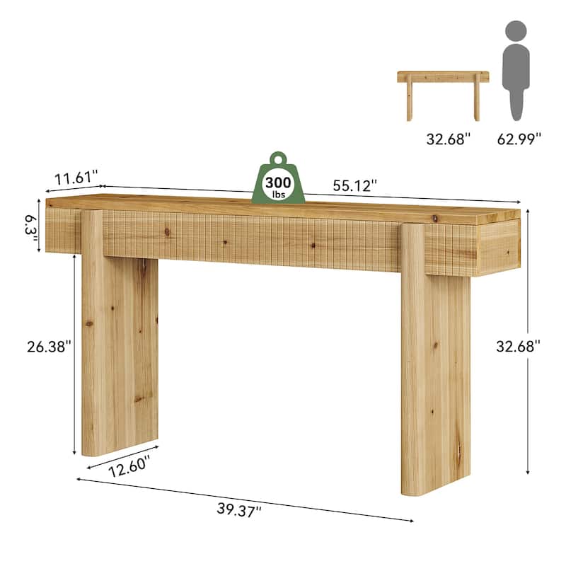 55-Inch Rustic Solid Wood Console Table