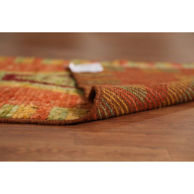 Geometric Orange Moroccan Oriental Runner Rug Hand-Knotted Wool Carpet - 3'1" x 9'9"