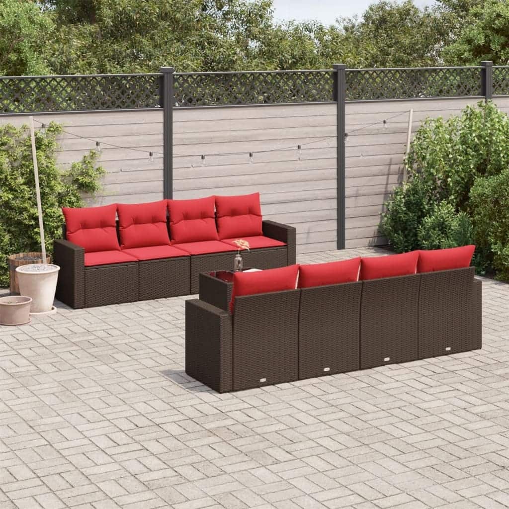 vidaXL Patio Sofa Set with Cushions Outdoor Furniture 9 Piece Poly Rattan - 25.8" x 24.4" x 27.2"