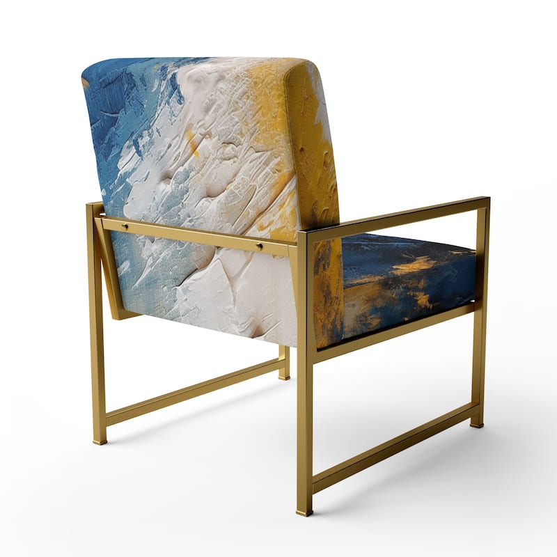 Designart "Blue and Yellow Intuitive Expressions I" Upholstered Abstract Accent Chair and Modern & Contemporary Arm Chair