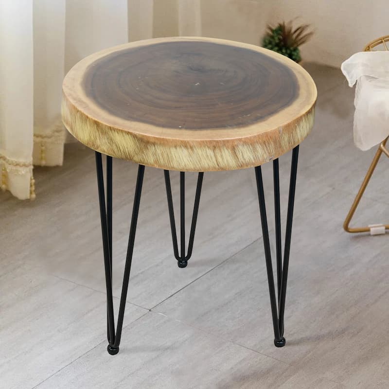 Natural Solid Wood Round End Table Coffee Table