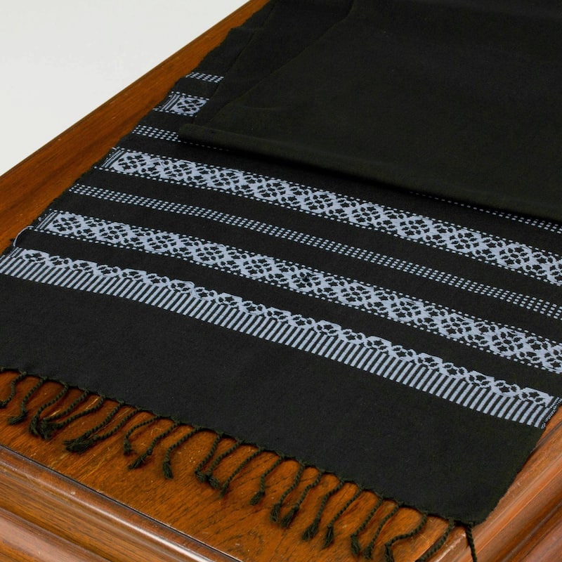 Novica Handmade Light Blue Lamphun Blossom Cotton Table Runner