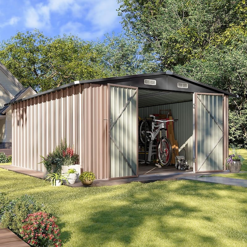 Outdoor Storage Shed with Lockable Doors and Air Vents for Garden