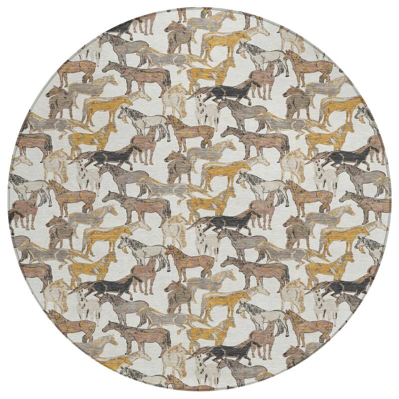 Machine Washable Indoor/ Outdoor Horse Herd Chantille Rug