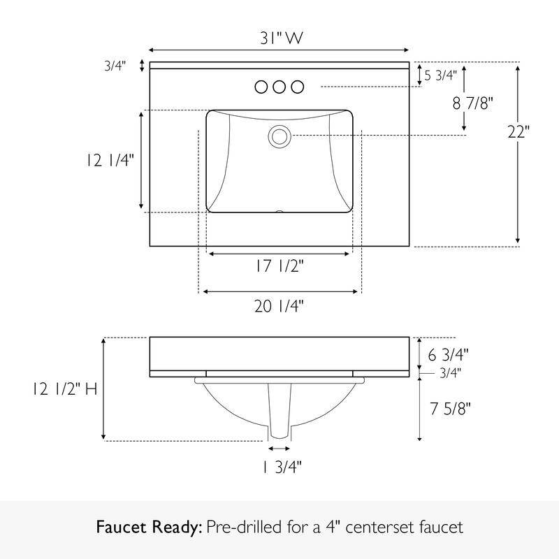 Calesco Calacatta Quartz Bathroom Vanity Top with Sink and Backsplash