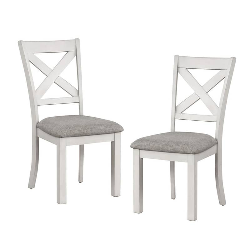 Set of 2 Upholstered Dining Chairs with Cross Back in Rustic White Oak - Dining Height - Rustic White Oak - Set of 2