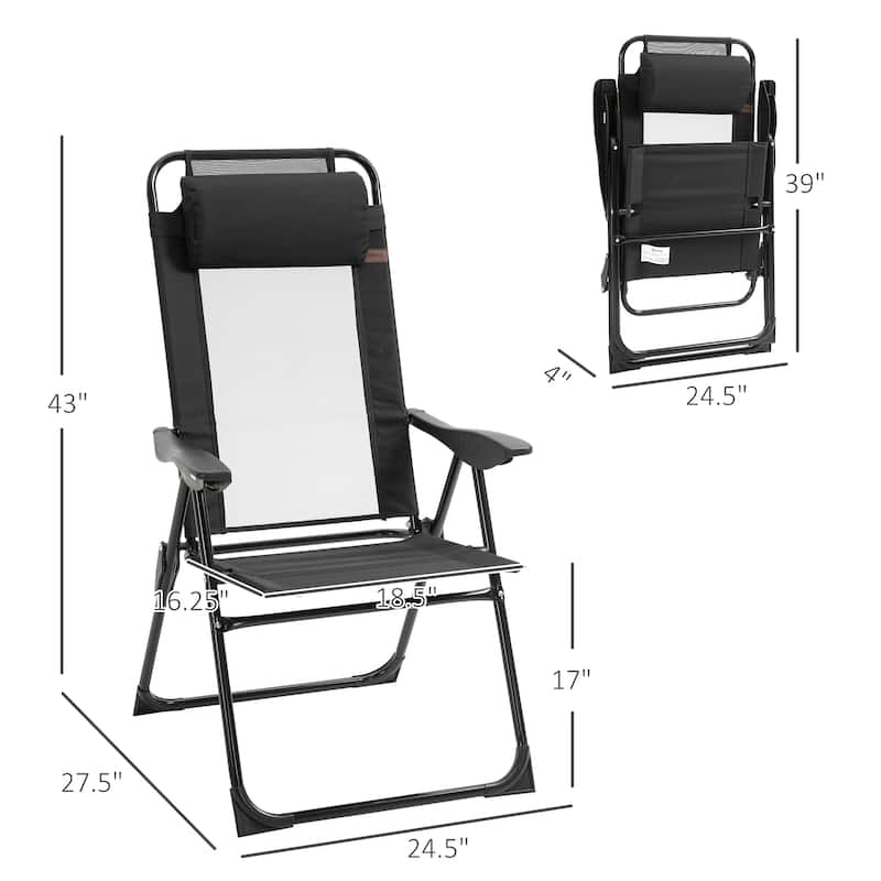 Outdoor Folding Patio Chairs Set of 2 with Adjustable Sling Back, Camping Chair with Removable Headrest for Beach, Garden