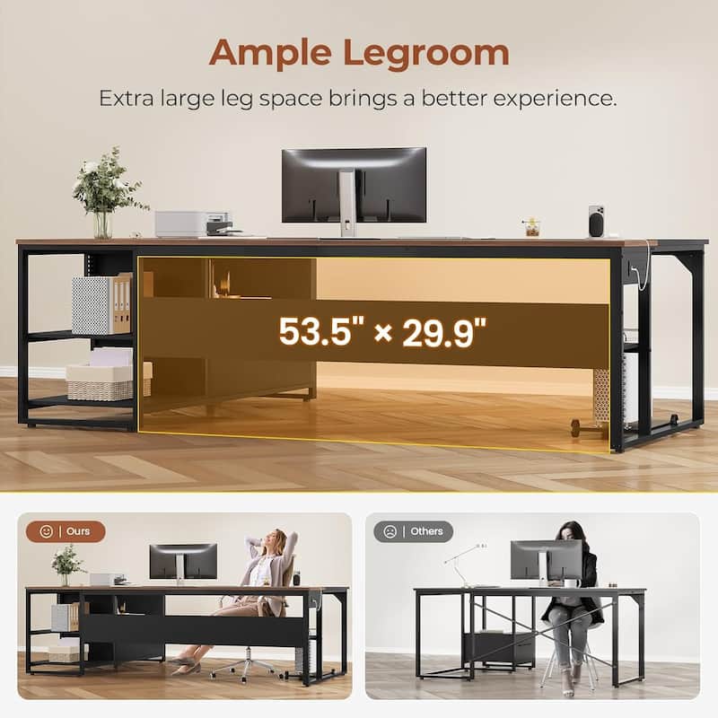Executive Desk L Shaped Desk File Drawers Power Outlets Computer Desk