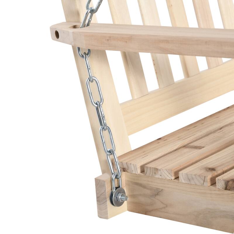 2-Seater Hanging Porch Swing Outdoor Patio Swing Chair Seat with Slatted Build and Chains, 440lbs Weight Capacity, Natural