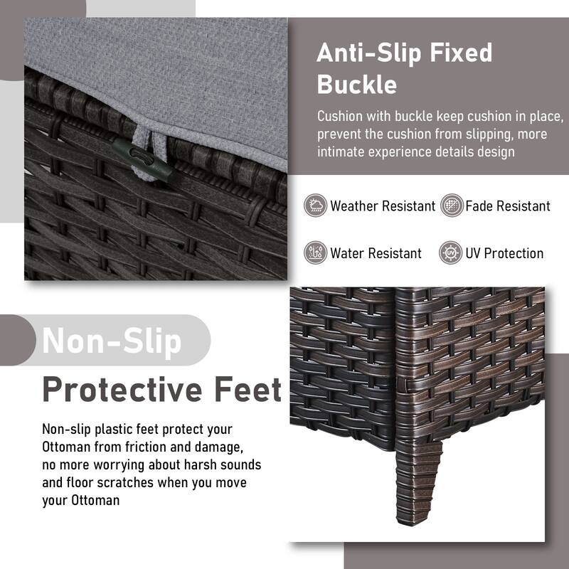 Outdoor Rattan Chair with Coffee Table and Ottoman