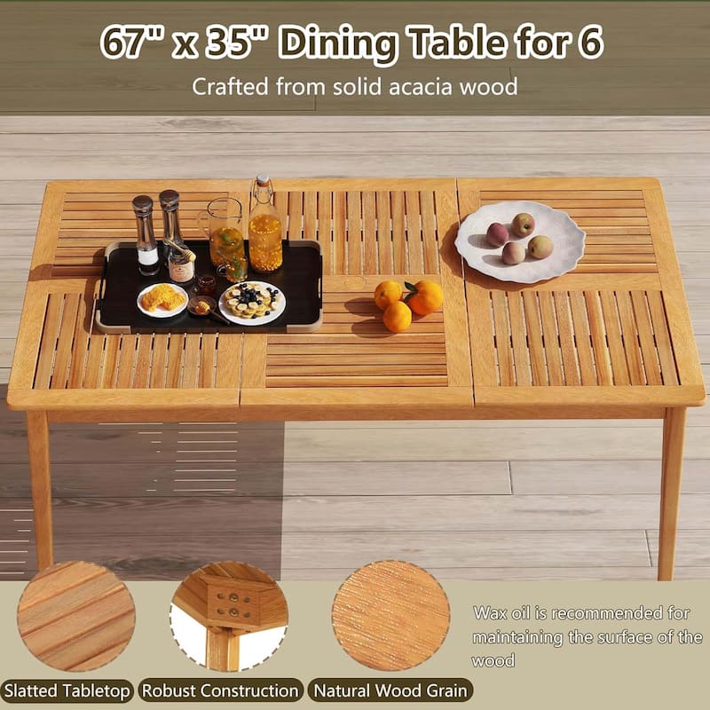 Patio Acacia Wood Dining Bistro Table Rectangular Wooden Picnic Table