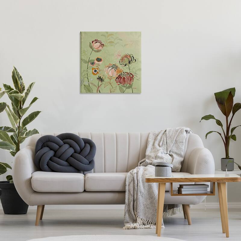 Stupell Curled Chrysanthemums on Green Canvas Wall Art Design By Dusza
