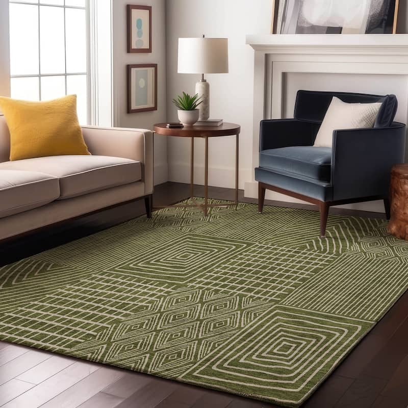 Premium Washable Super Soft Modern Geo Charm Mayfield Rug - Olive - 2'6" x 3'10"