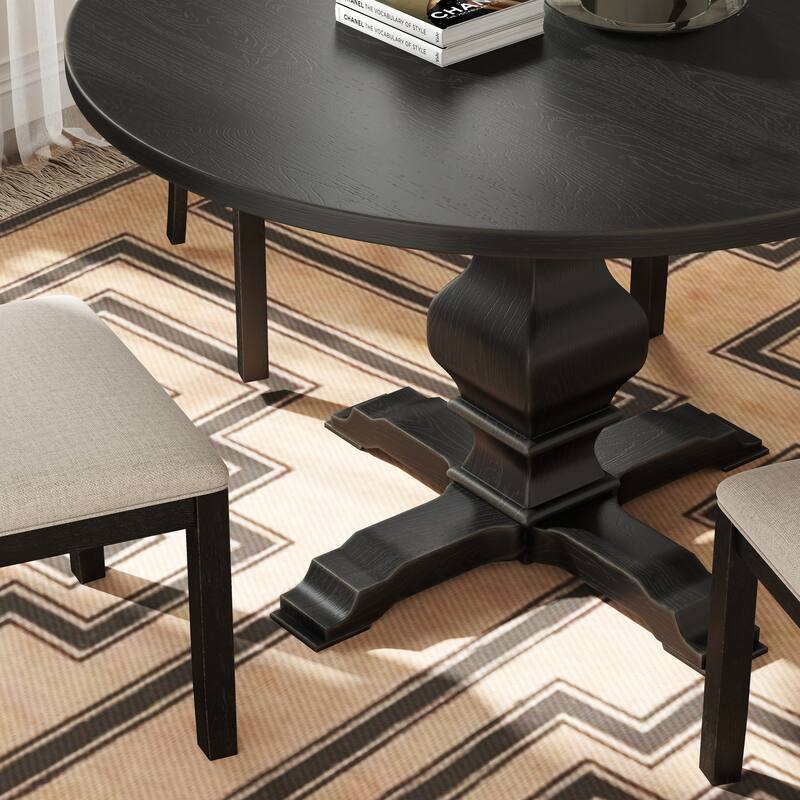 Roundhill Furniture Havre 5-Piece Pedestal Round Dining Set