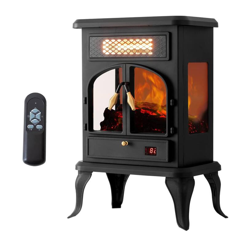 selectric Freestanding Portable Electric Fireplace Heater w/ Remote, Dark Black - 13.12