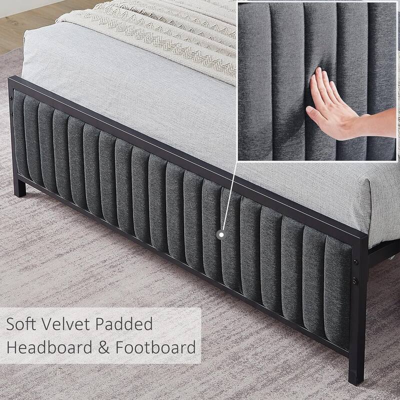 Javlergo Bed Frames with Upholstered Tufted Headboard and Footboard, Heavy Duty Steel Slats Platform, No Box Spring Needed