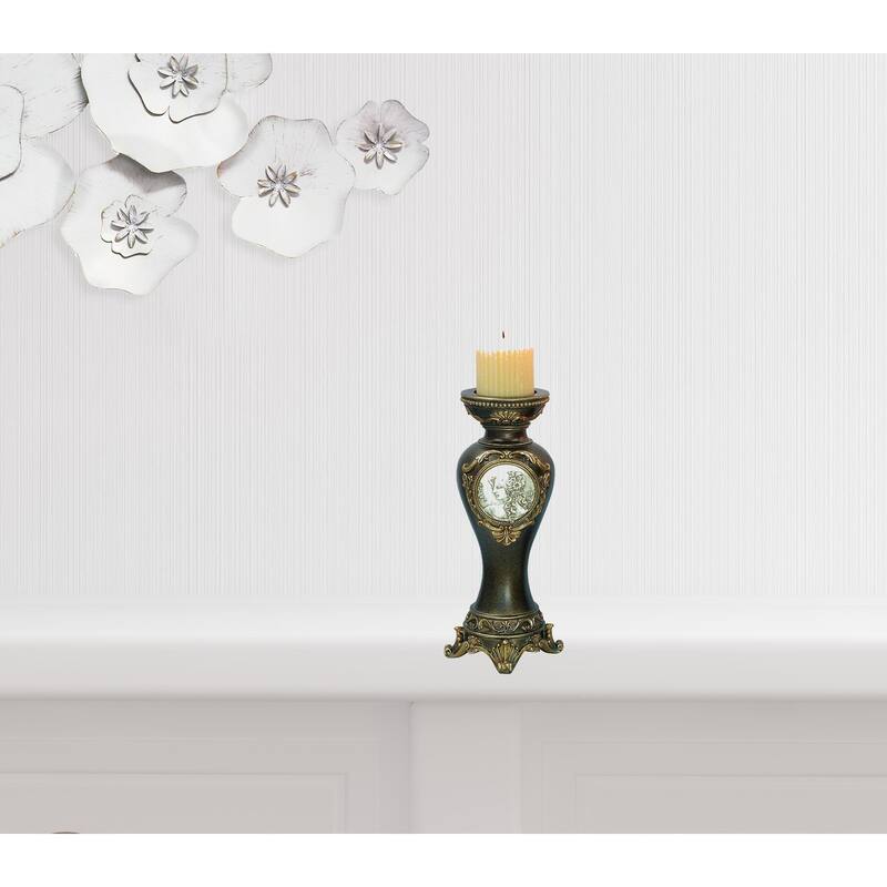 HomeRoots Set Of Two Bronze Greek Cameo Pillar Candle Holders - 7