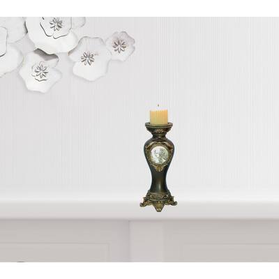 Set Of Two Bronze Greek Cameo Pillar Candle Holders