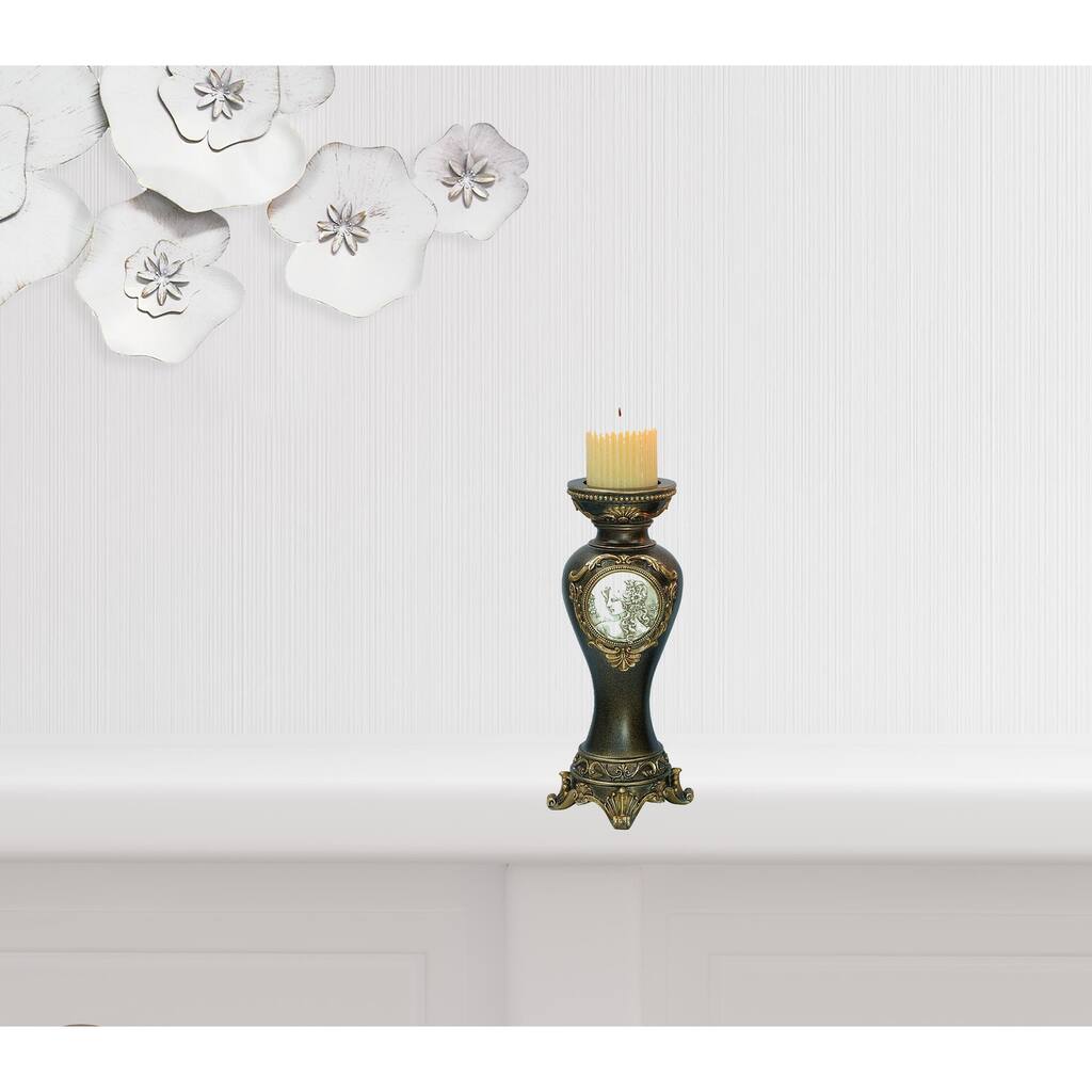 HomeRoots Set Of Two Bronze Greek Cameo Pillar Candle Holders - 7