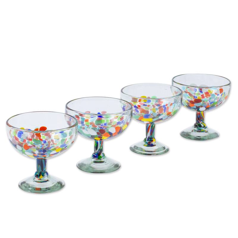 Novica Handmade Chromatic Celebration Handblown Recycled Cocktail Glasses (Set Of 4)