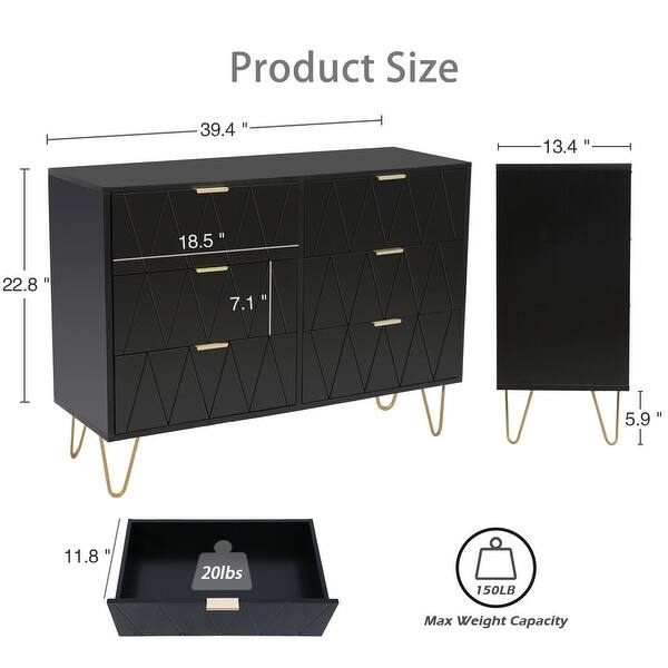 dimension image slide 4 of 12, 6 Drawer Dresser Drawer Chest Storage Cabinet Organizer