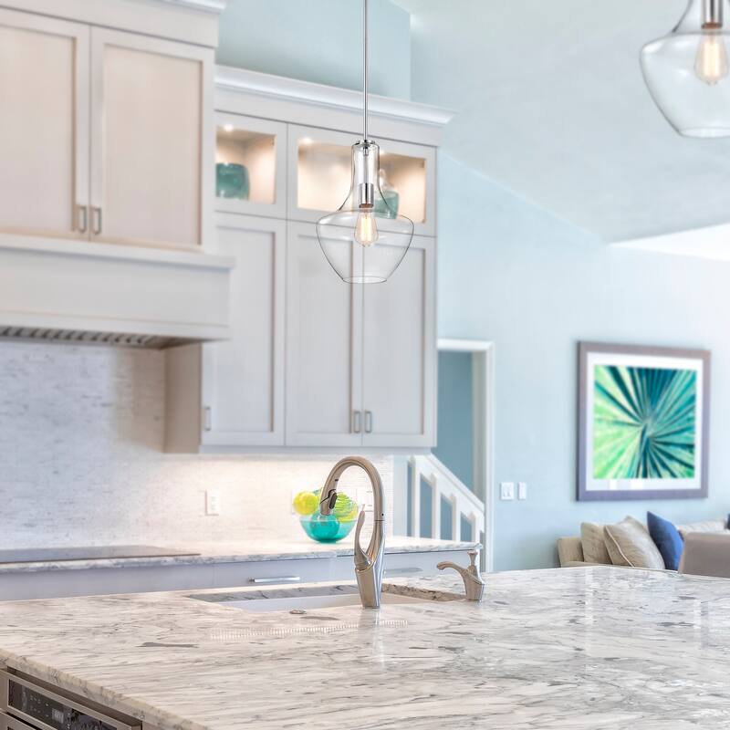 1-Light Modern Chrome 10 in. Pendant with Clear Glass Shade