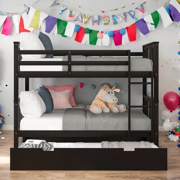 slide 2 of 13, Full over Full Bunk Bed with Twin Size Trundle and Ladder Espresso
