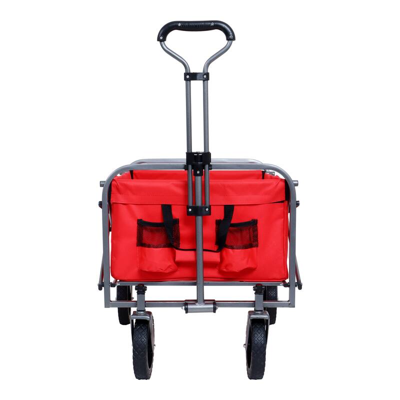 Foldable Hand Cart, Wheeled Collapsible Hand Cart with Beverage Holder