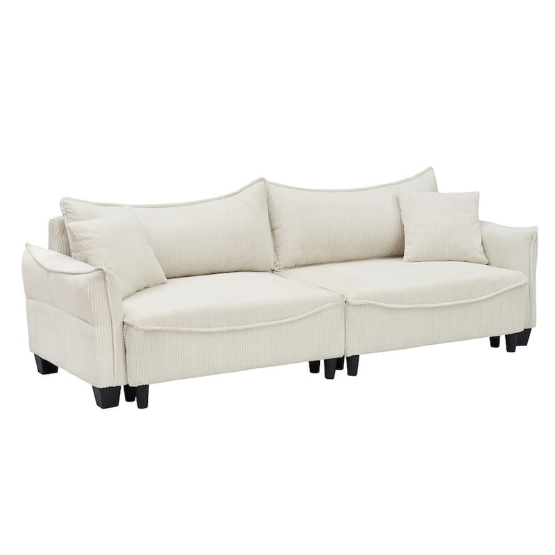 Corduroy Fabric Sofa with 2 Pillows and Legs