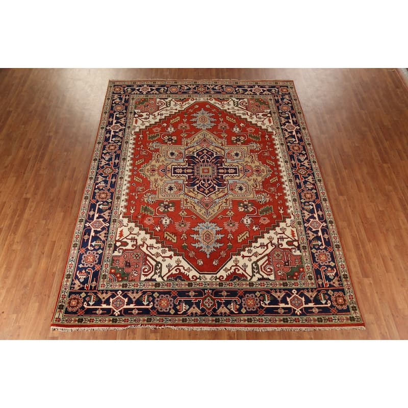 Orange Heriz Serapi Indian Area Rug Handmade Wool Carpet - 9'0"x 11'9"
