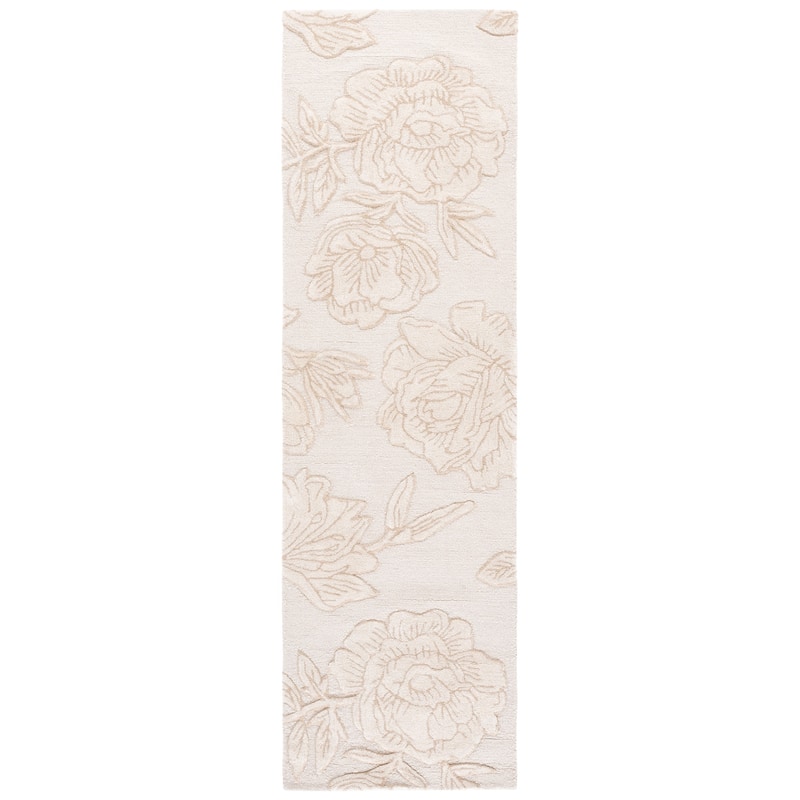 SAFAVIEH Handmade Glamour Arsenia Floral Wool Rug - 2'3" x 8' Runner - Ivory/Beige